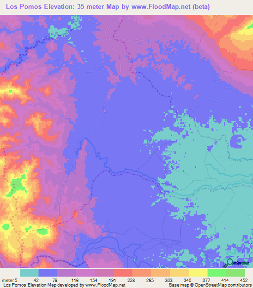 Los Pomos,Dominican Republic Elevation Map