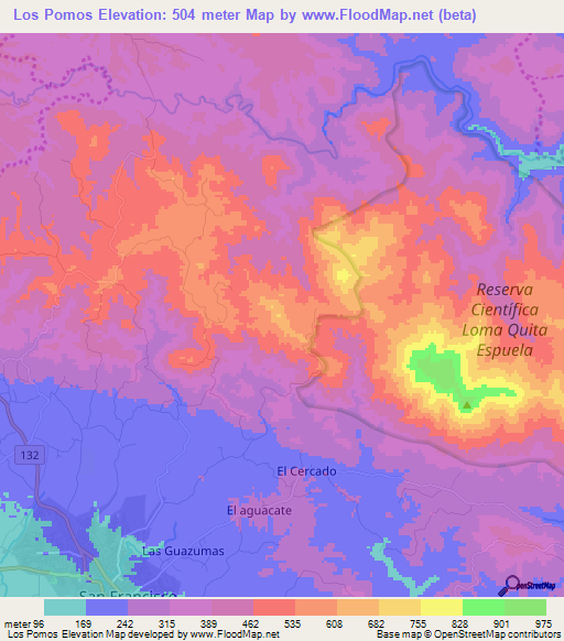 Los Pomos,Dominican Republic Elevation Map