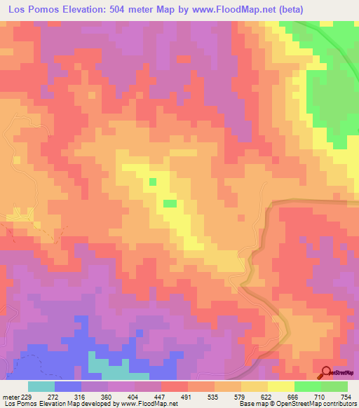 Los Pomos,Dominican Republic Elevation Map