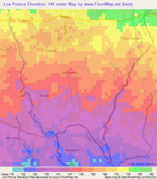 Los Pomos,Dominican Republic Elevation Map