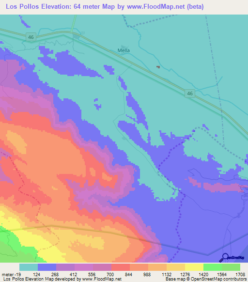 Los Pollos,Dominican Republic Elevation Map