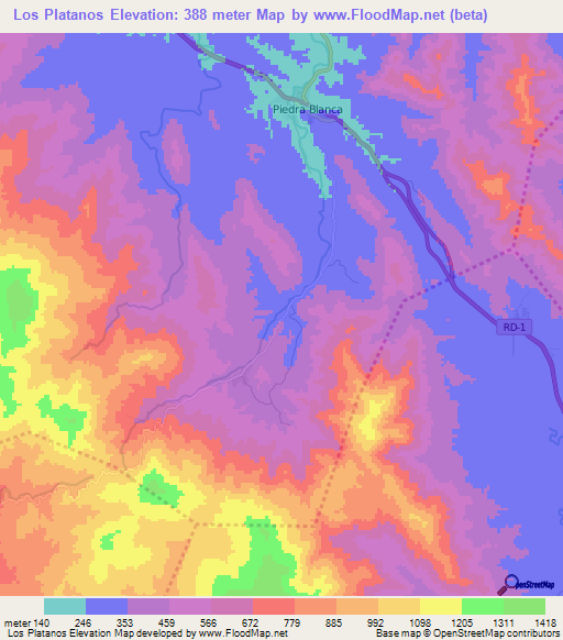 Los Platanos,Dominican Republic Elevation Map