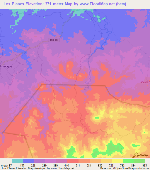 Los Planes,Dominican Republic Elevation Map