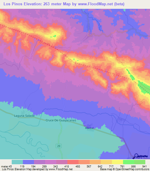 Los Pinos,Dominican Republic Elevation Map