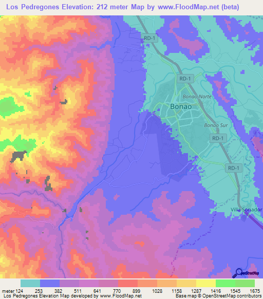 Los Pedregones,Dominican Republic Elevation Map