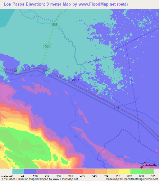 Los Pasos,Dominican Republic Elevation Map