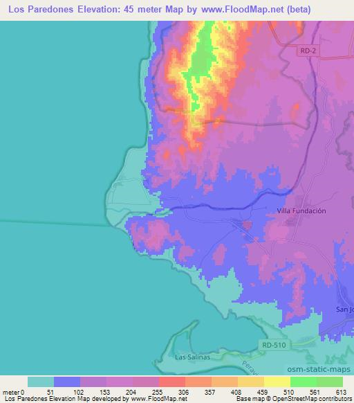 Los Paredones,Dominican Republic Elevation Map