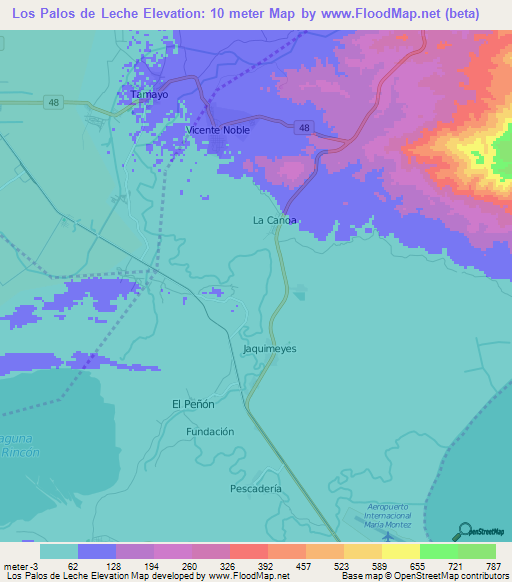 Los Palos de Leche,Dominican Republic Elevation Map