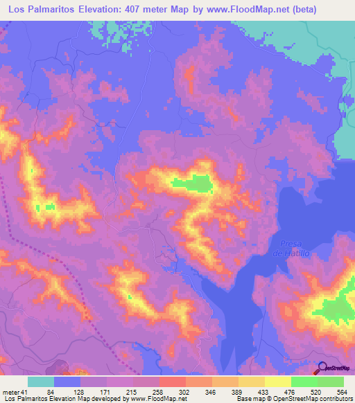 Los Palmaritos,Dominican Republic Elevation Map