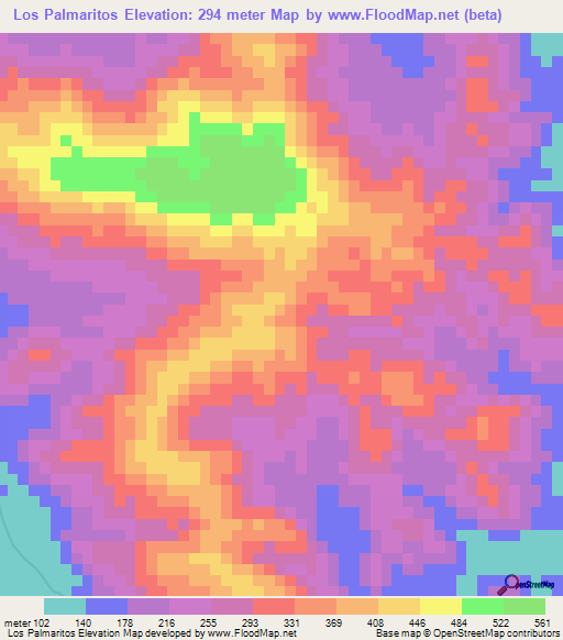 Los Palmaritos,Dominican Republic Elevation Map