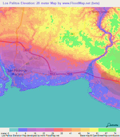 Los Palitos,Dominican Republic Elevation Map