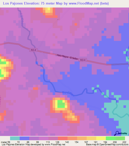 Los Pajones,Dominican Republic Elevation Map