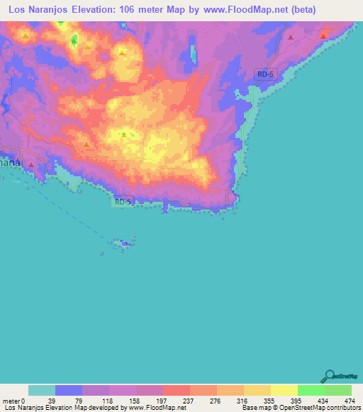 Los Naranjos,Dominican Republic Elevation Map