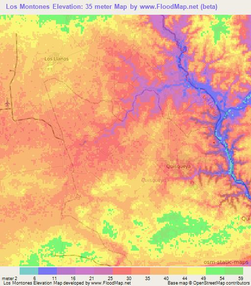 Los Montones,Dominican Republic Elevation Map