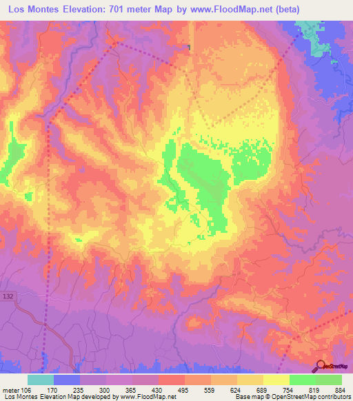 Los Montes,Dominican Republic Elevation Map