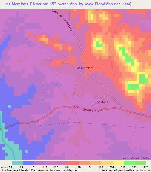 Los Memisos,Dominican Republic Elevation Map