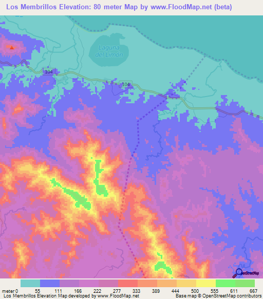 Los Membrillos,Dominican Republic Elevation Map