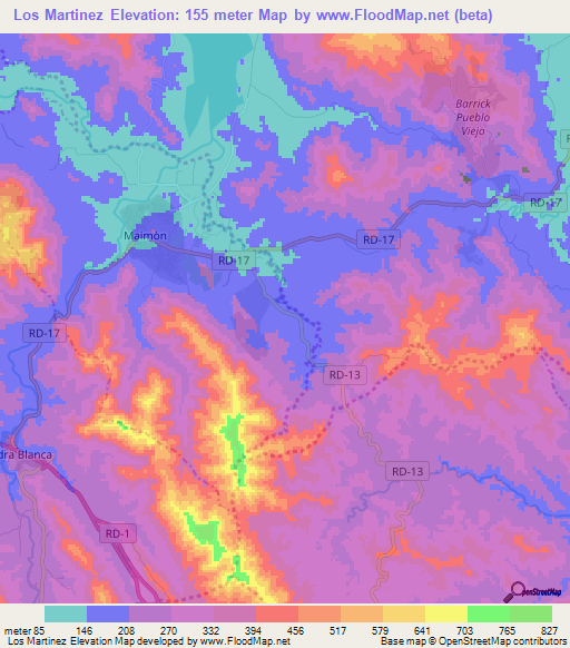 Los Martinez,Dominican Republic Elevation Map