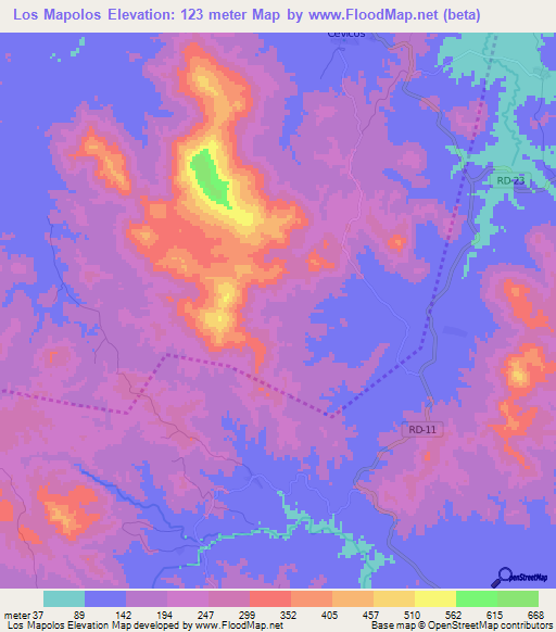 Los Mapolos,Dominican Republic Elevation Map