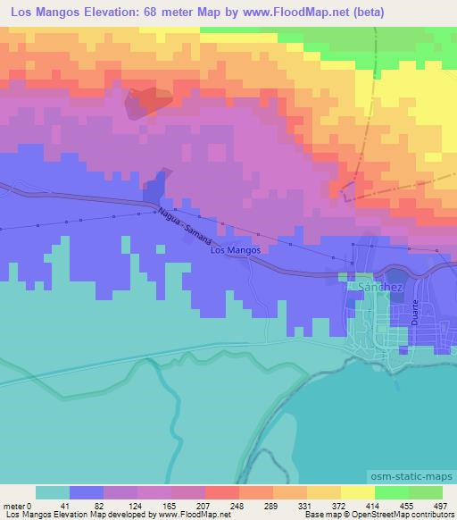 Los Mangos,Dominican Republic Elevation Map