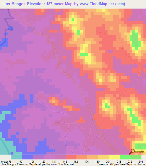 Los Mangos,Dominican Republic Elevation Map