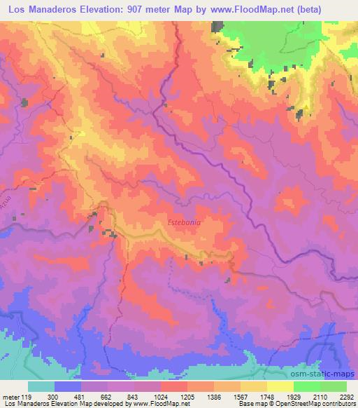 Los Manaderos,Dominican Republic Elevation Map