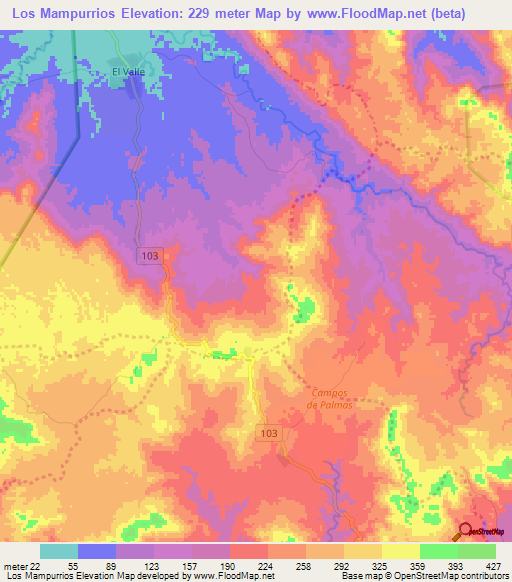 Los Mampurrios,Dominican Republic Elevation Map