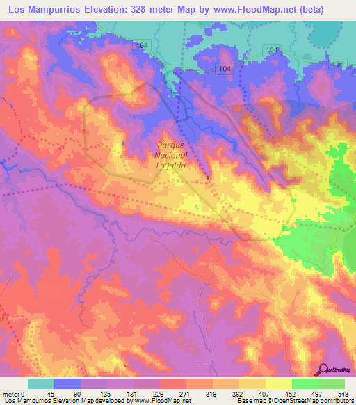 Los Mampurrios,Dominican Republic Elevation Map