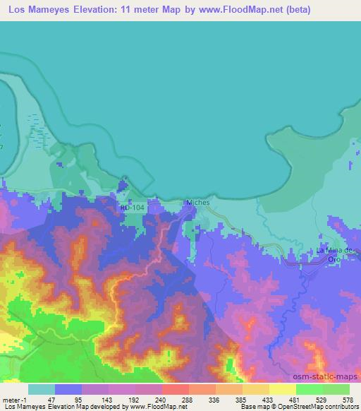 Los Mameyes,Dominican Republic Elevation Map