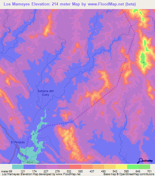 Los Mameyes,Dominican Republic Elevation Map