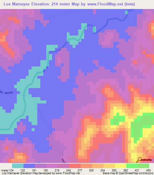 Los Mameyes,Dominican Republic Elevation Map