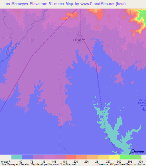 Los Mameyes,Dominican Republic Elevation Map