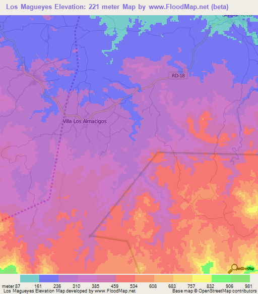 Los Magueyes,Dominican Republic Elevation Map