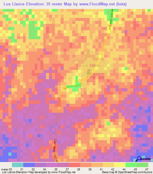 Los Llanos,Dominican Republic Elevation Map