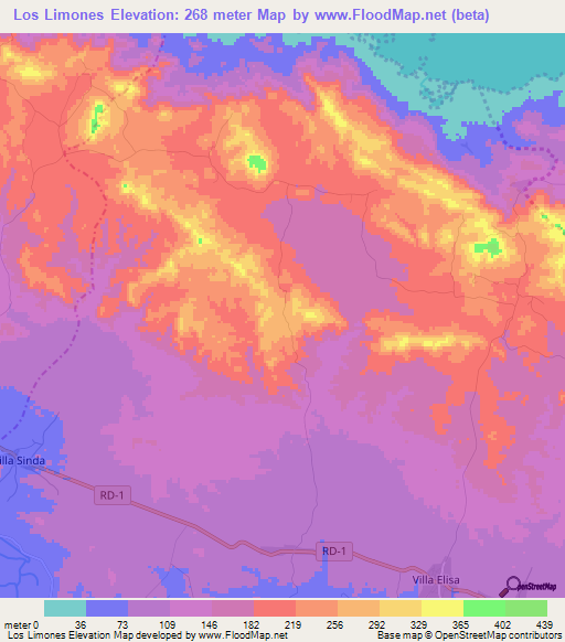 Los Limones,Dominican Republic Elevation Map