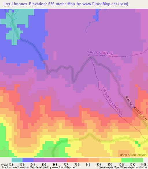 Los Limones,Dominican Republic Elevation Map