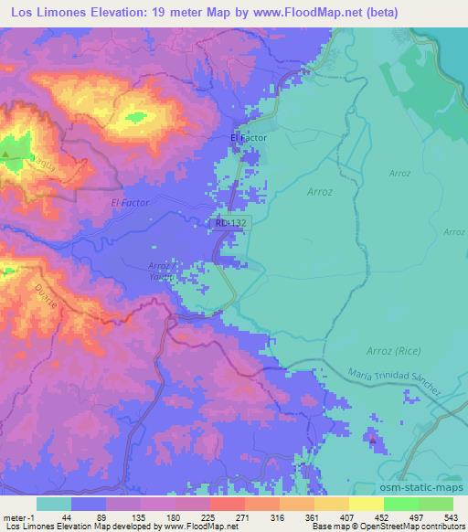 Los Limones,Dominican Republic Elevation Map