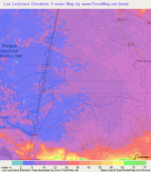 Los Lechosos,Dominican Republic Elevation Map