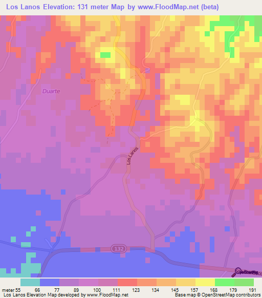 Los Lanos,Dominican Republic Elevation Map