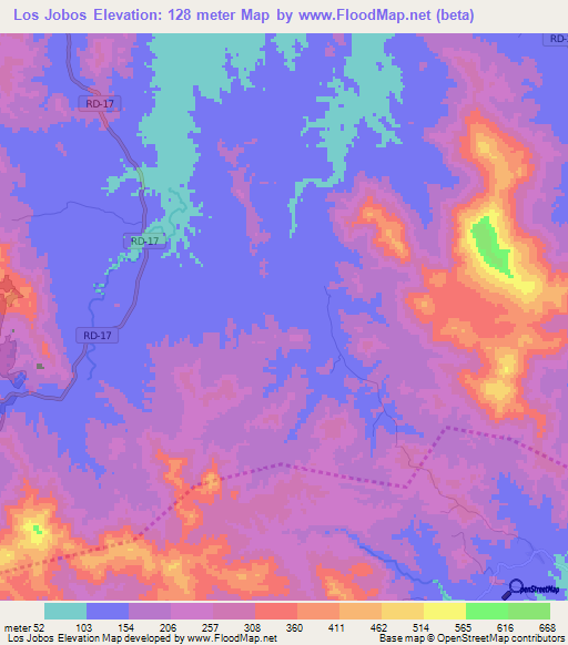 Los Jobos,Dominican Republic Elevation Map