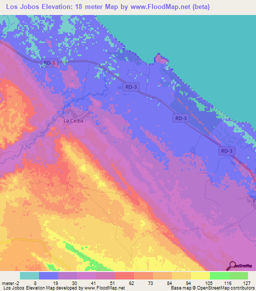 Los Jobos,Dominican Republic Elevation Map