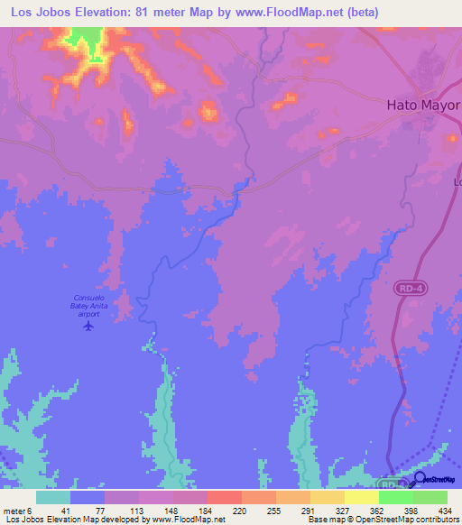 Los Jobos,Dominican Republic Elevation Map