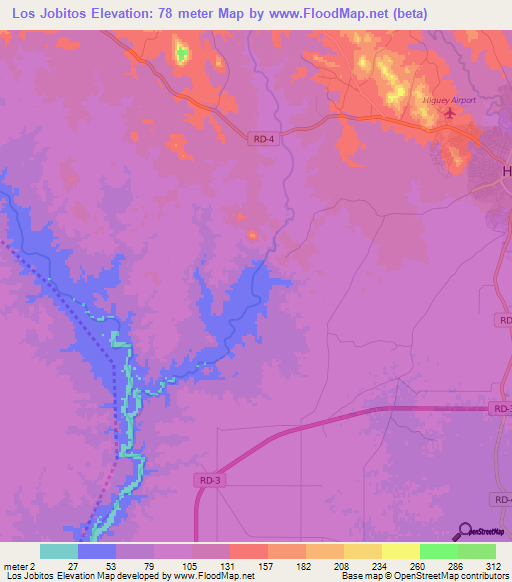 Los Jobitos,Dominican Republic Elevation Map