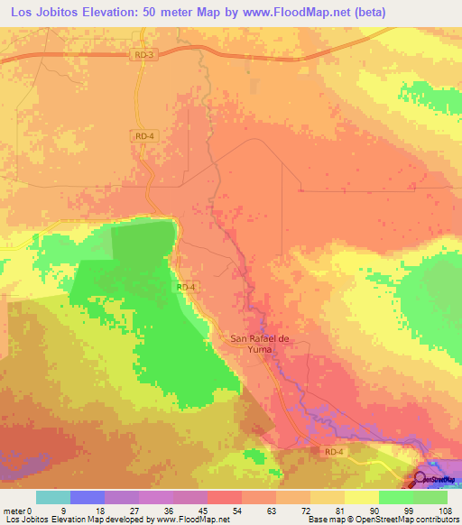 Los Jobitos,Dominican Republic Elevation Map