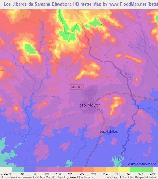 Los Jibaros de Santana,Dominican Republic Elevation Map
