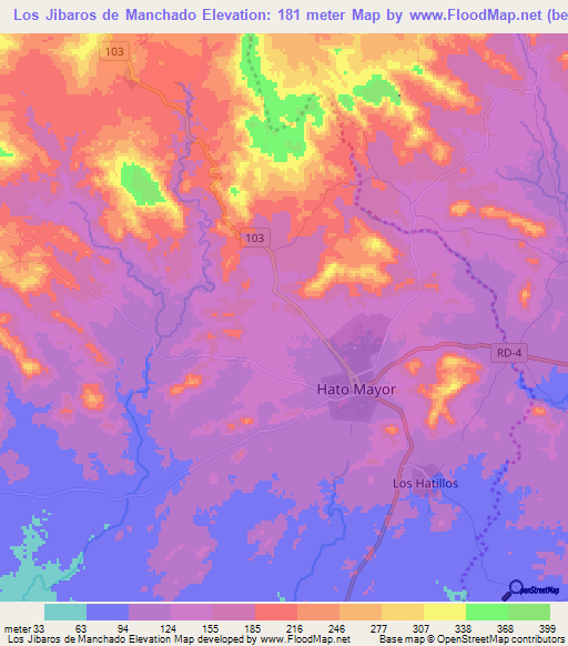 Los Jibaros de Manchado,Dominican Republic Elevation Map