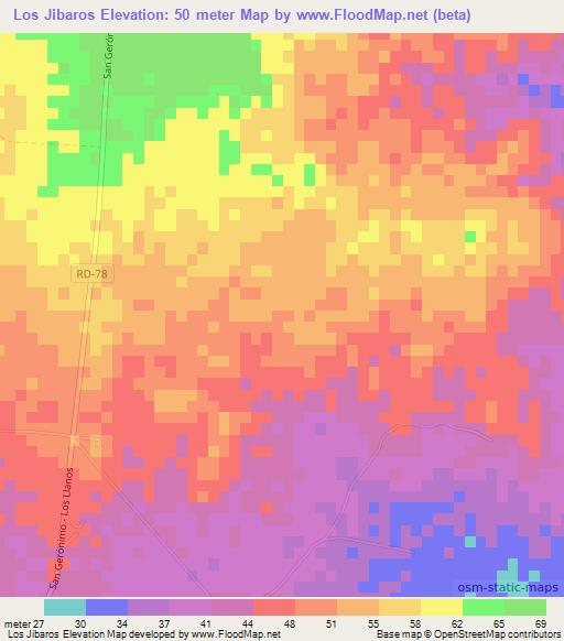 Los Jibaros,Dominican Republic Elevation Map