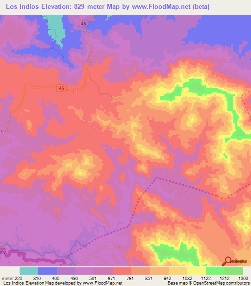 Los Indios,Dominican Republic Elevation Map