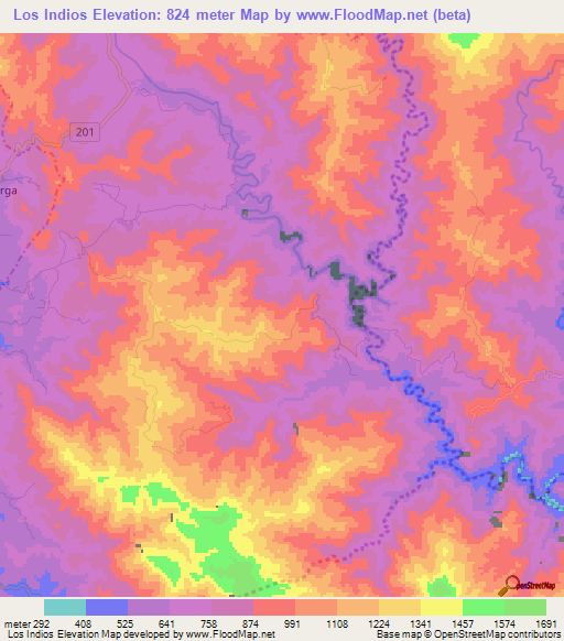 Los Indios,Dominican Republic Elevation Map