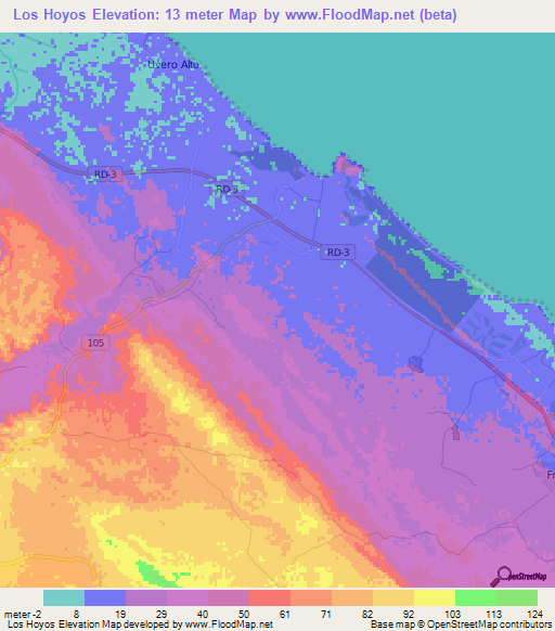 Los Hoyos,Dominican Republic Elevation Map